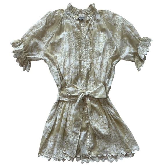 NWOT Juliet Dunn Blouson Mini Dress Beige Floral Size 1 - Picture 3 of 16